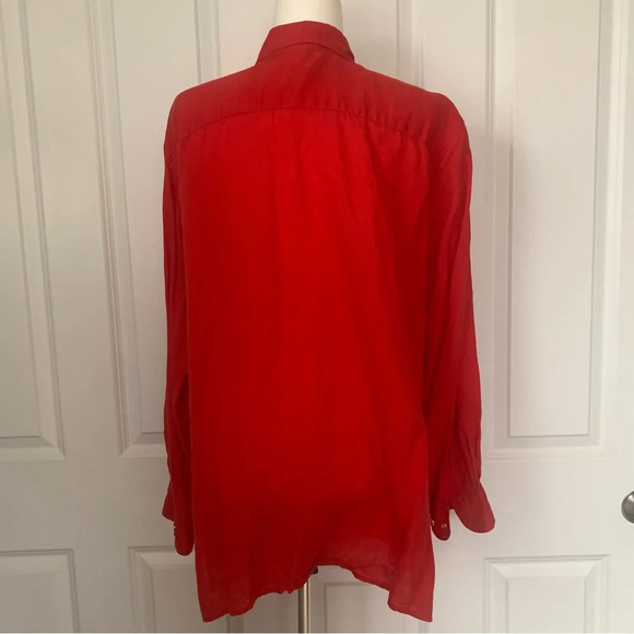 Lauren Ralph Lauren 2X Red 100% Linen Button Up Long Sleeve Shirt Black Label - Picture 4 of 14